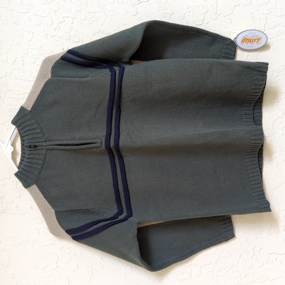 Utility Vintage Boys Quarter Zip Green Knit Long Sleeve Sweater Size Medium